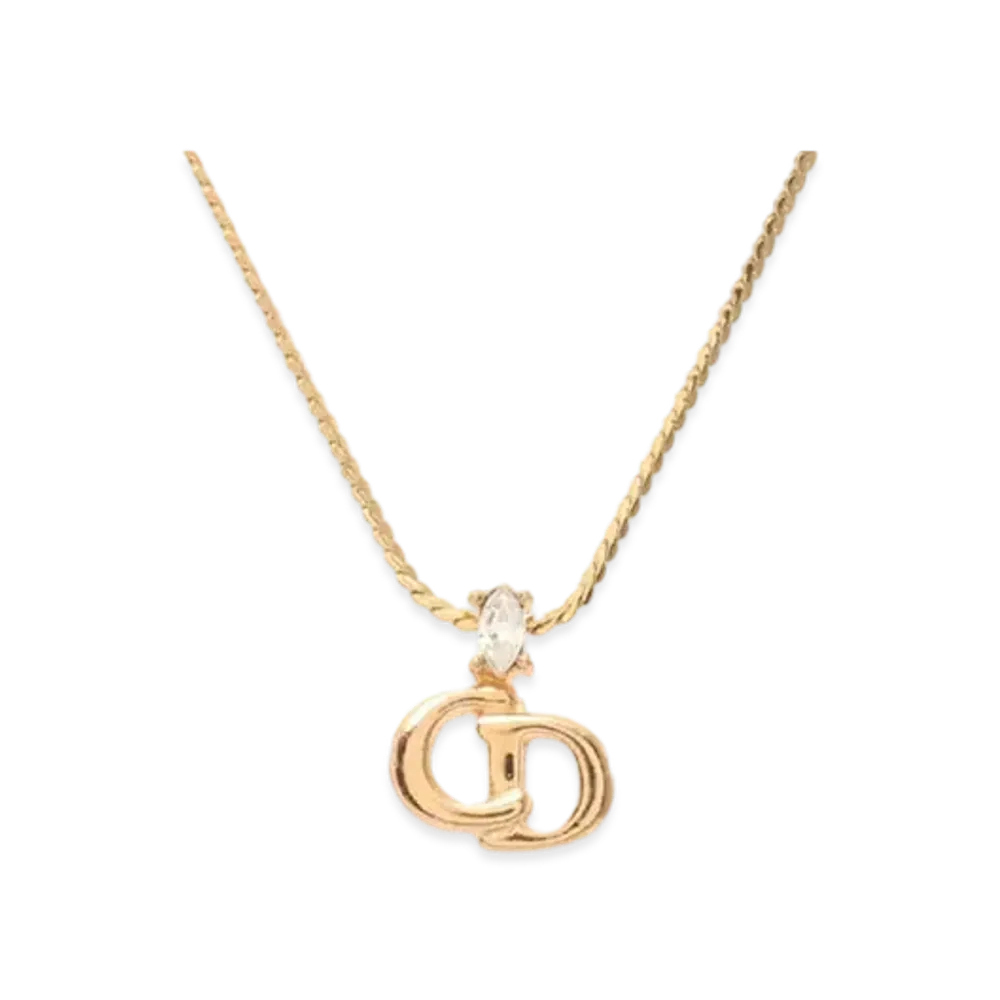 Dior CD Logo Rhinestone Necklace "Gold"