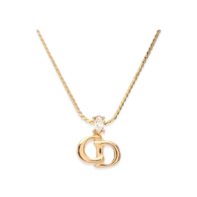 Dior CD Logo Rhinestone Necklace "Gold"