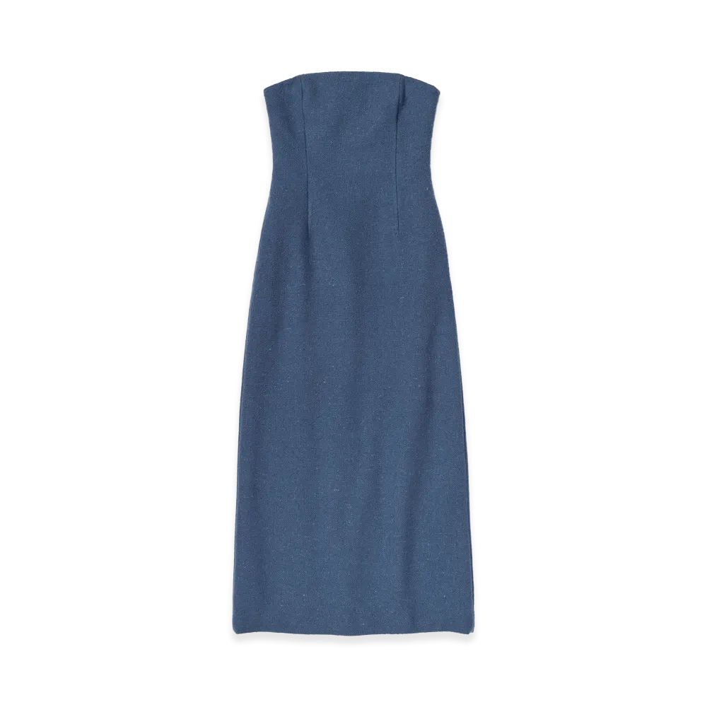 AURALEE Women's Homespun Tweed Dress "Dusty Blue"