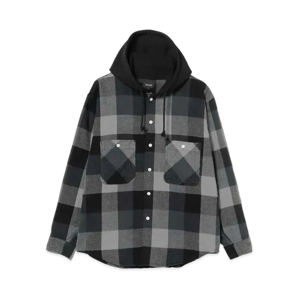 BEAMS Hooded Check Flannel Shirt "Black"