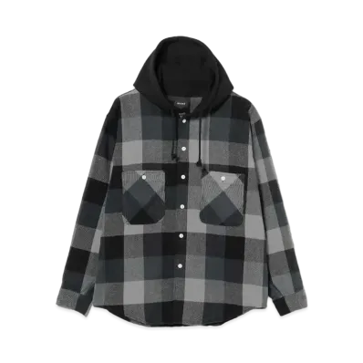 BEAMS Hooded Check Flannel Shirt "Black"