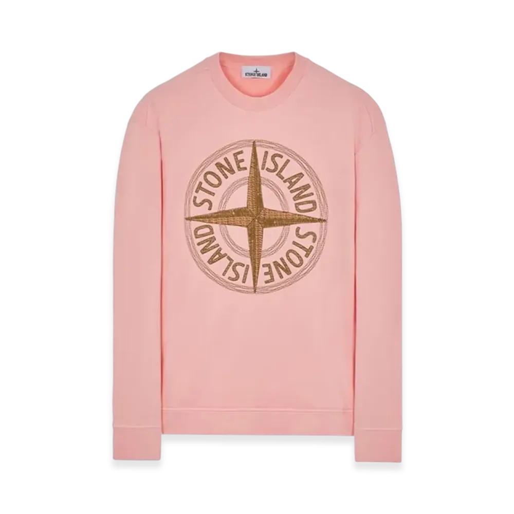 Stone Island 65484 Stitches Four Print Cotton Fleece Garment Dyed Crewneck Sweatshirt - 23SS "Pink"