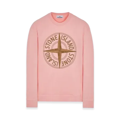 Stone Island 65484 Stitches Four Print Cotton Fleece Garment Dyed Crewneck Sweatshirt - 23SS "Pink"