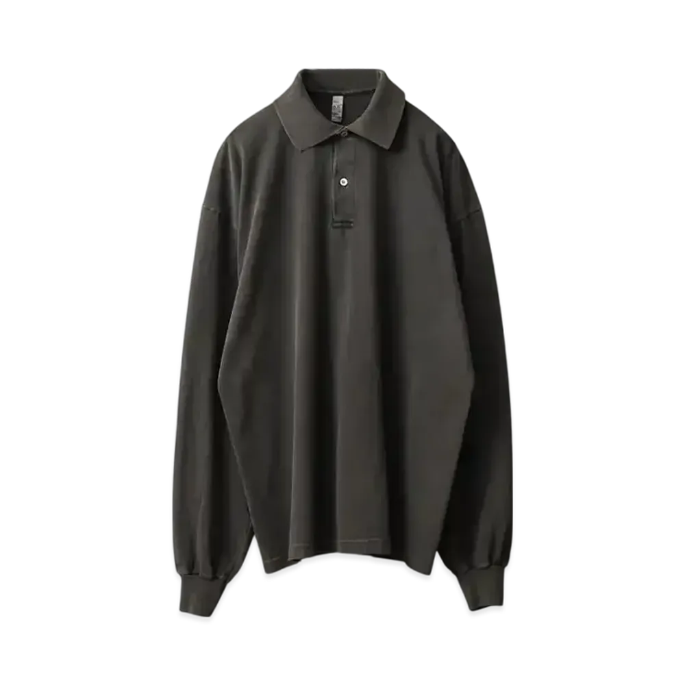 Los Angeles Apparel Garment Dye Long Sleeve Polo Shirt "Vintage Black"