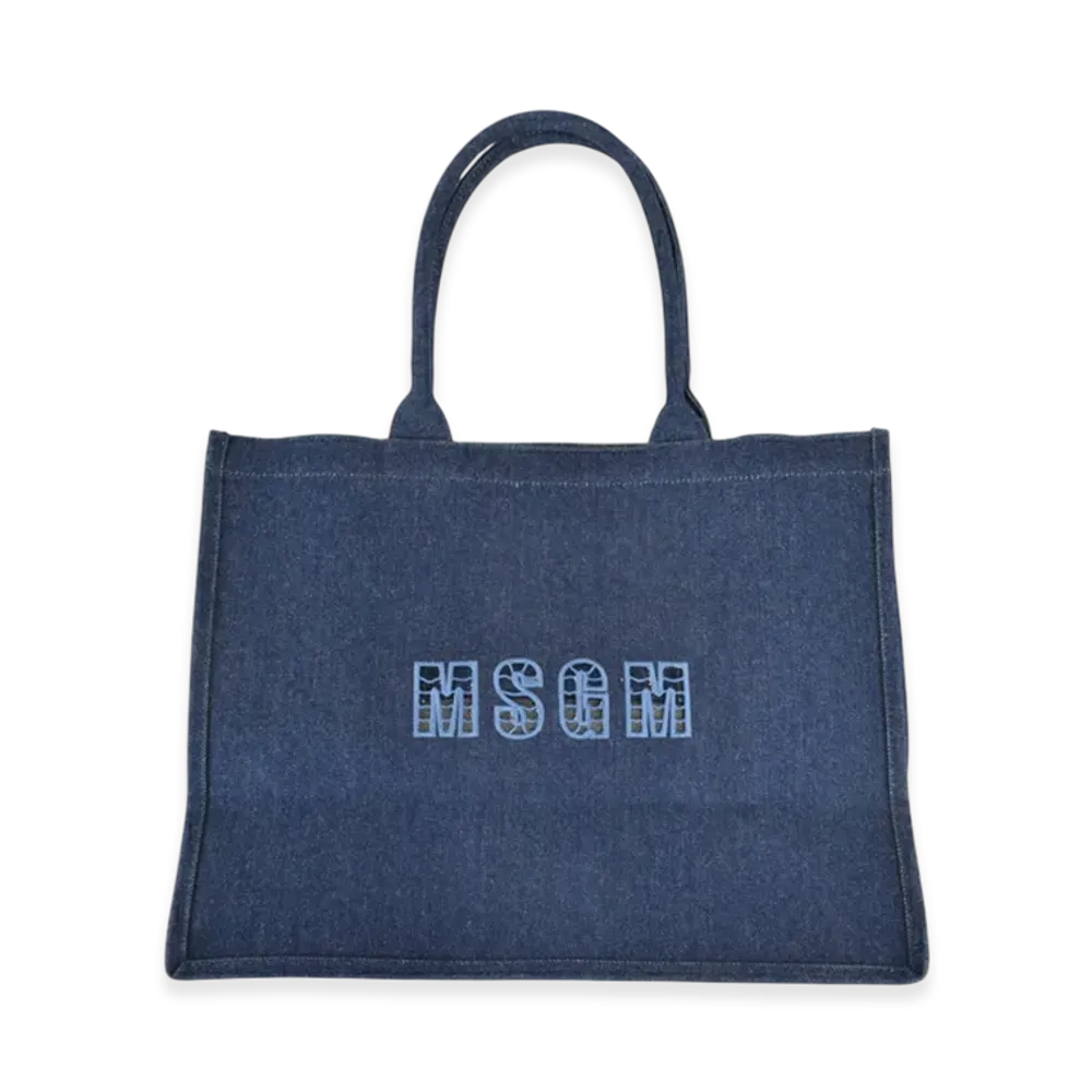 MSGM Logo Stitch Denim Tote "Indigo Blue"