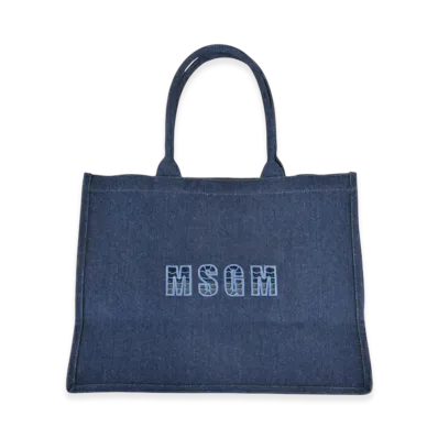 MSGM Logo Stitch Denim Tote "Indigo Blue"