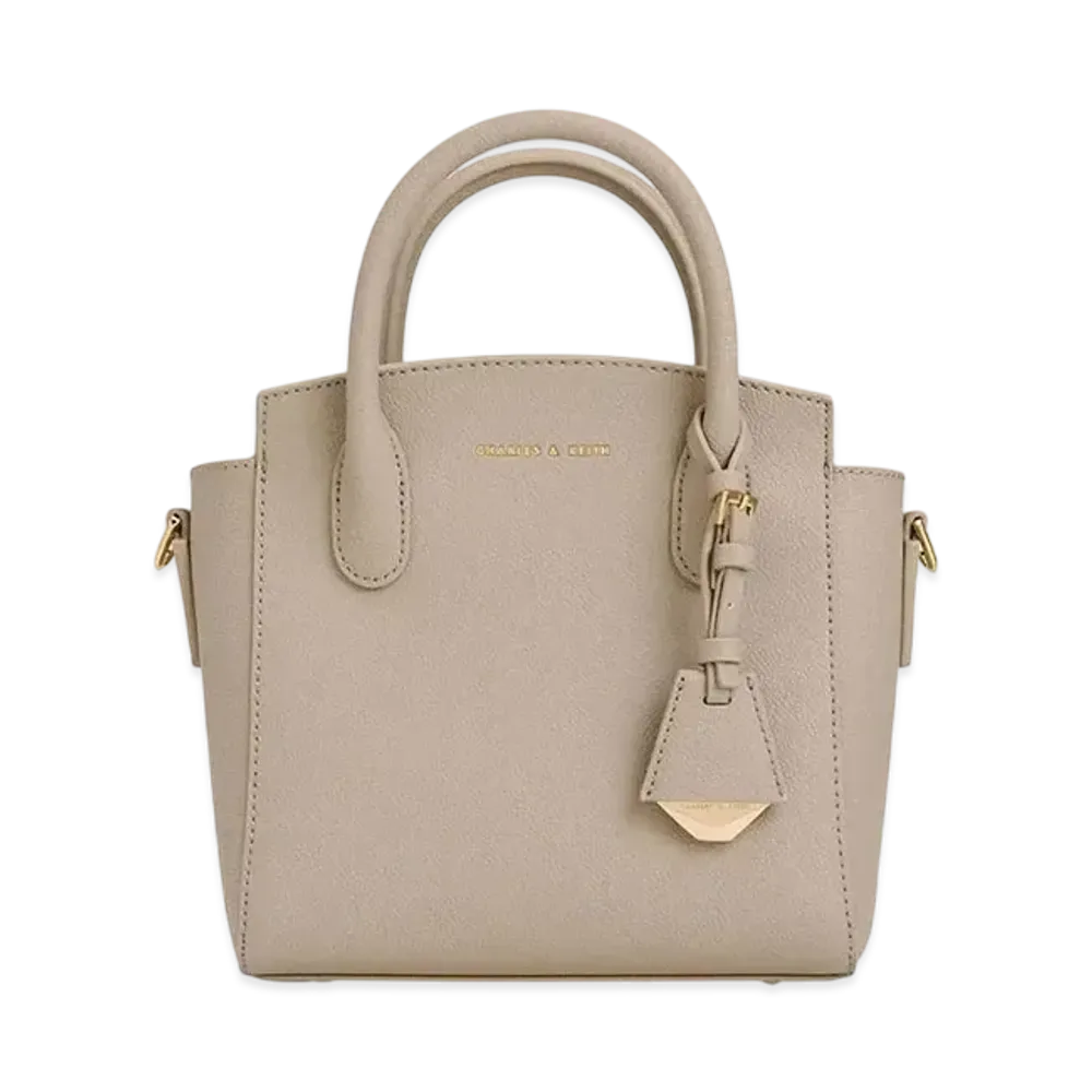 CHARLES & KEITH Double Handle Trapeze Tote Bag "Taupe"