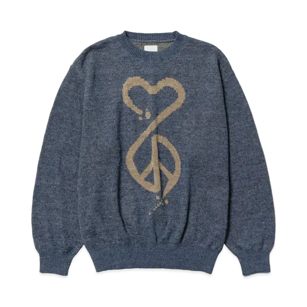 Sasquatchfabrix Calligraphic "Love & Peace" Knit "Indigo Blue"