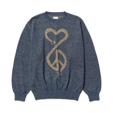 Sasquatchfabrix Calligraphic "Love & Peace" Knit "Indigo Blue"