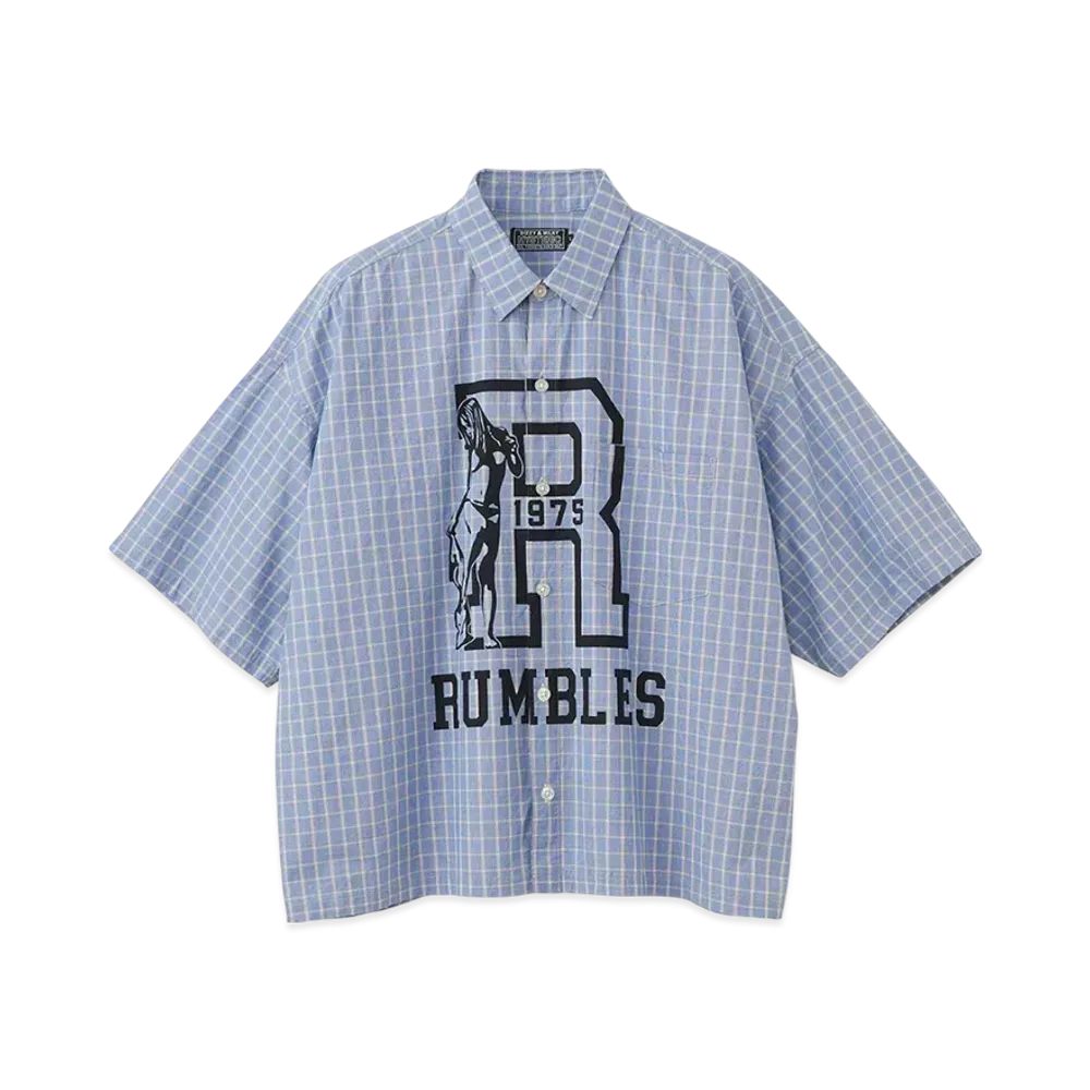 HYSTERIC GLAMOUR Rumbles Wide Regular Collar Shirt "Blue"