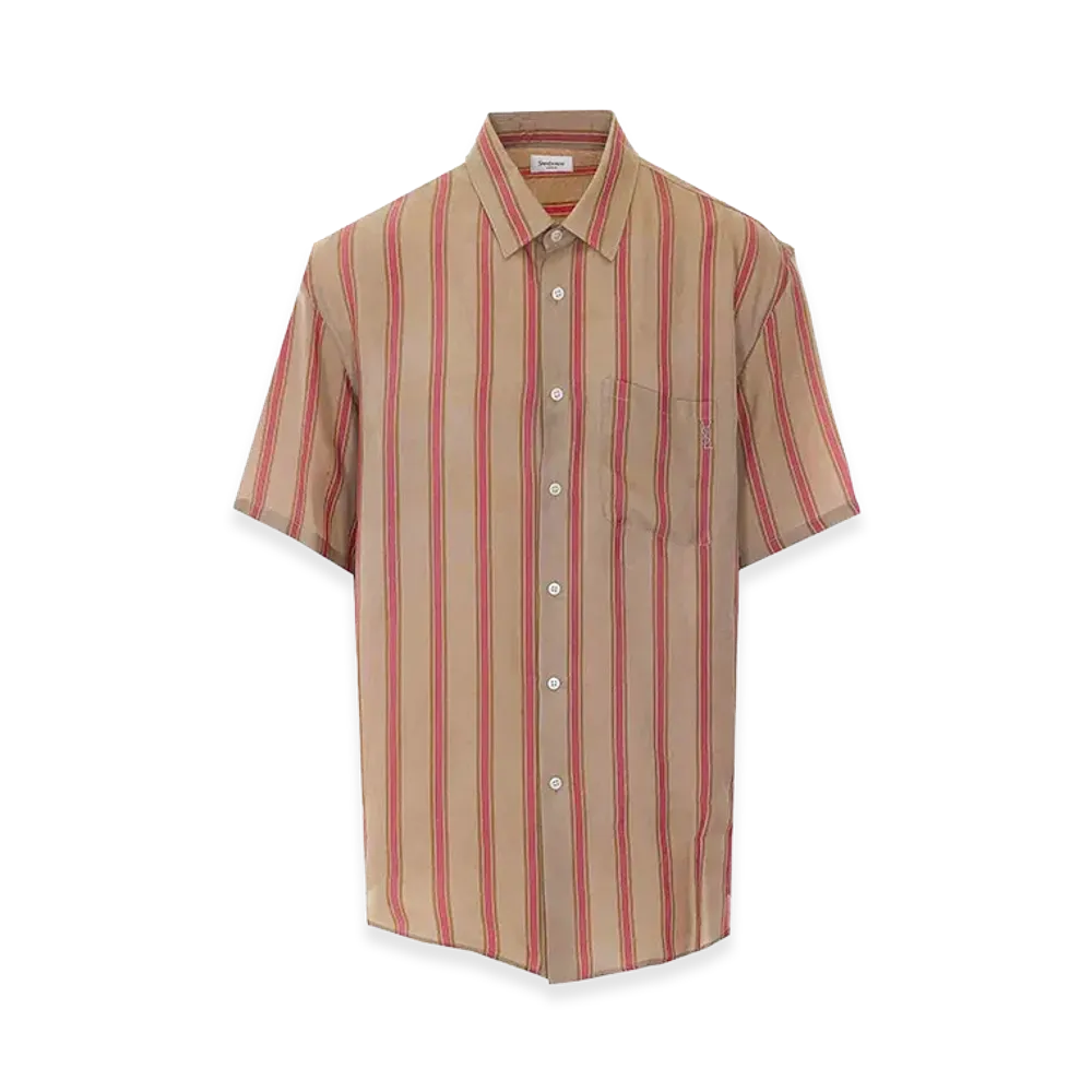 Saint Laurent Striped Cupro Twill Short Sleeve Shirt "Multicolor"
