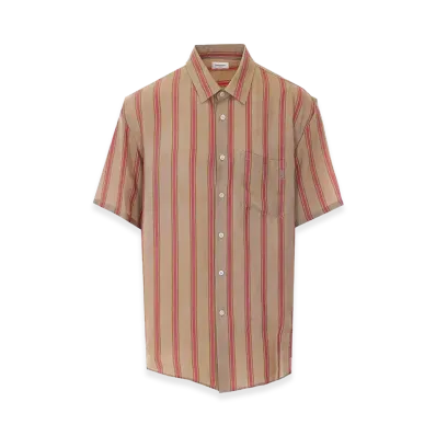 Saint Laurent Striped Cupro Twill Short Sleeve Shirt "Multicolor"