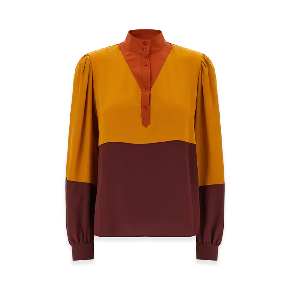 Saint Laurent Women's Color-Block Blouse "Multi"