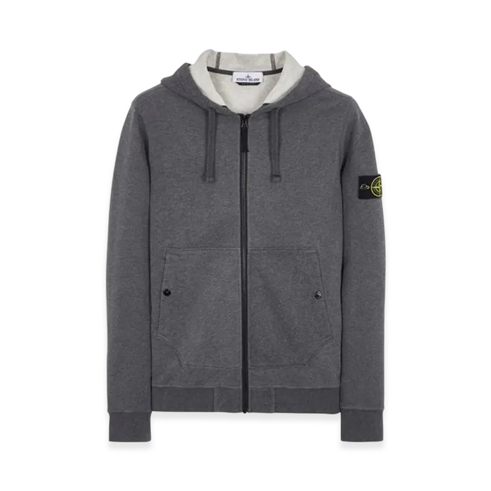 Stone Island 61620 Brushed Cotton Fleece Garment Dyed Full Zip Hooded Sweatshirt - 23FW "Dark Grey Melange"