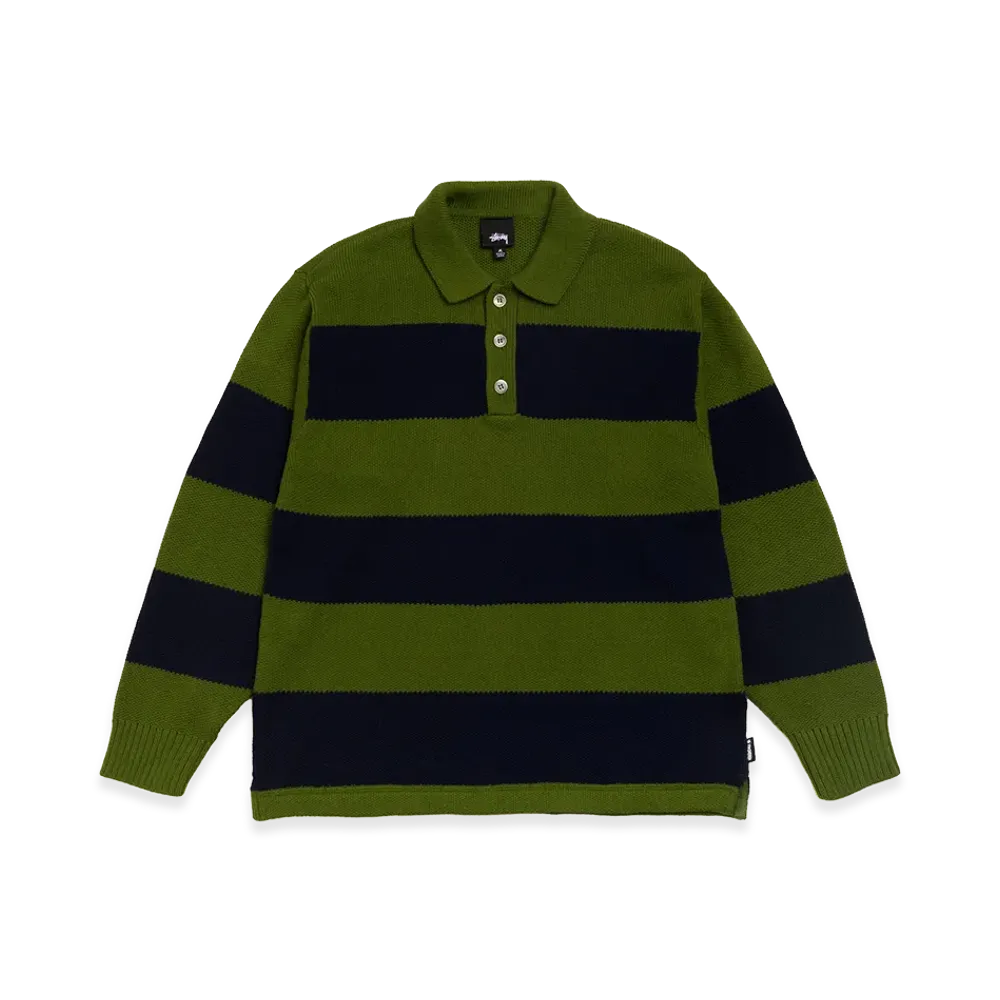 Stussy Pique Knit Stripe Rugby "Olive"