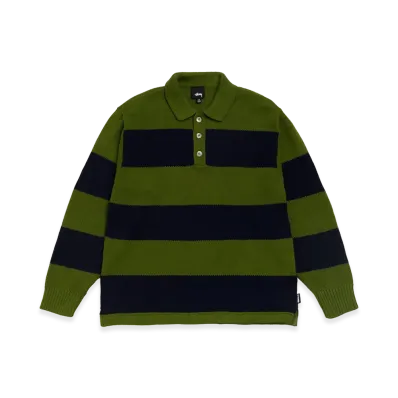 Stussy Pique Knit Stripe Rugby "Olive"