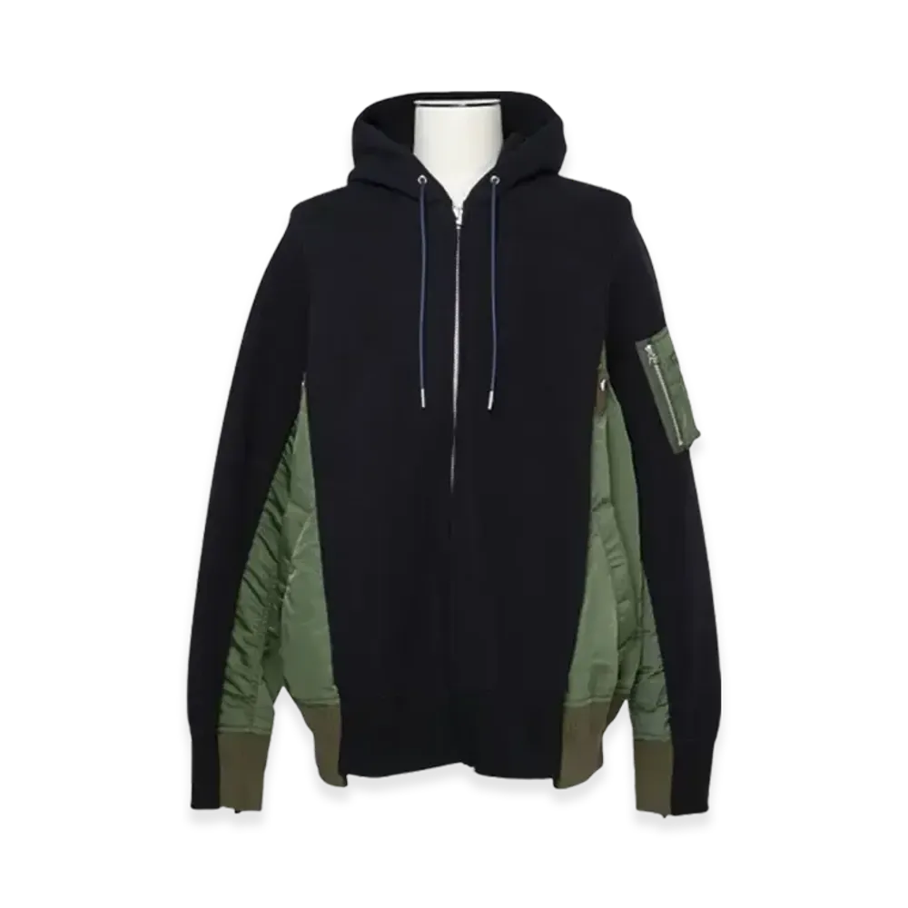 sacai Sponge Sweat x Nylon Twill Hoodie "Navy/Khaki"