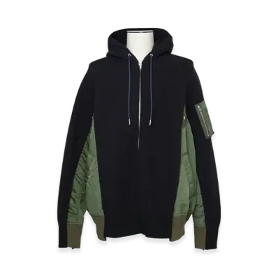 sacai Sponge Sweat x Nylon Twill Hoodie "Navy/Khaki"