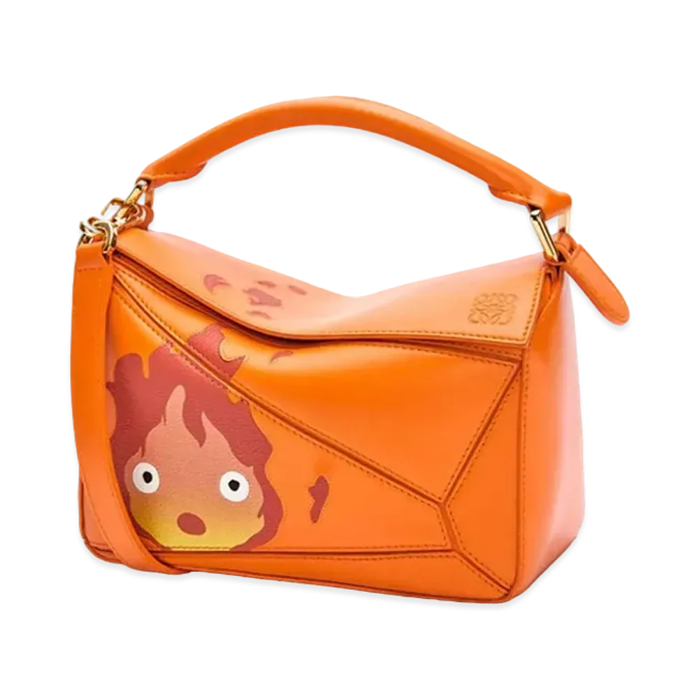 LOEWE x Howl's Moving Castle Calcifer Small Puzzle Bag In Satin Calfskin "Orange"
