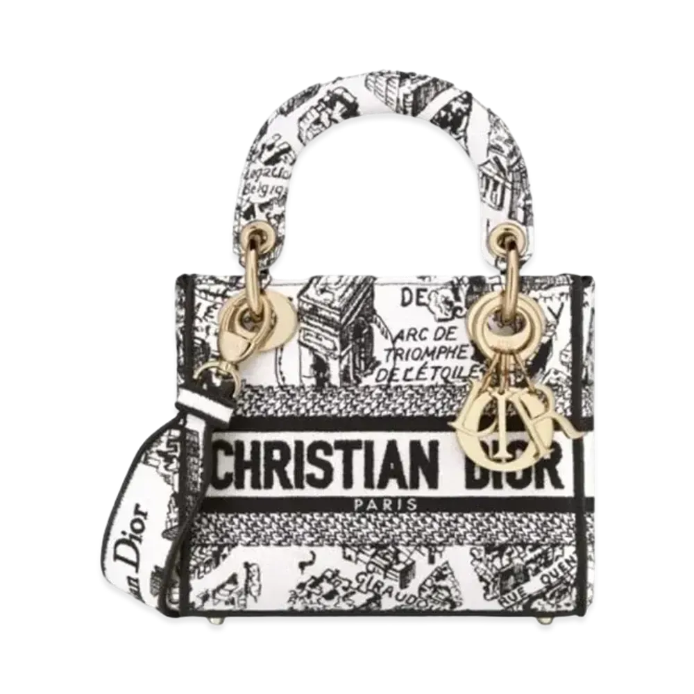 Dior Mini Lady D Lite Bag Plan De Paris Embroidery "White/Black"