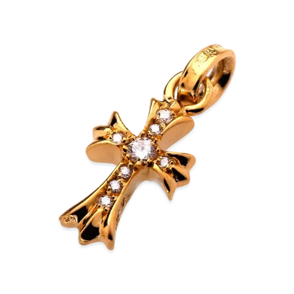 Chrome Hearts 22K CH Cross Baby Fat Charm with Pave Diamond "Yellow Gold"