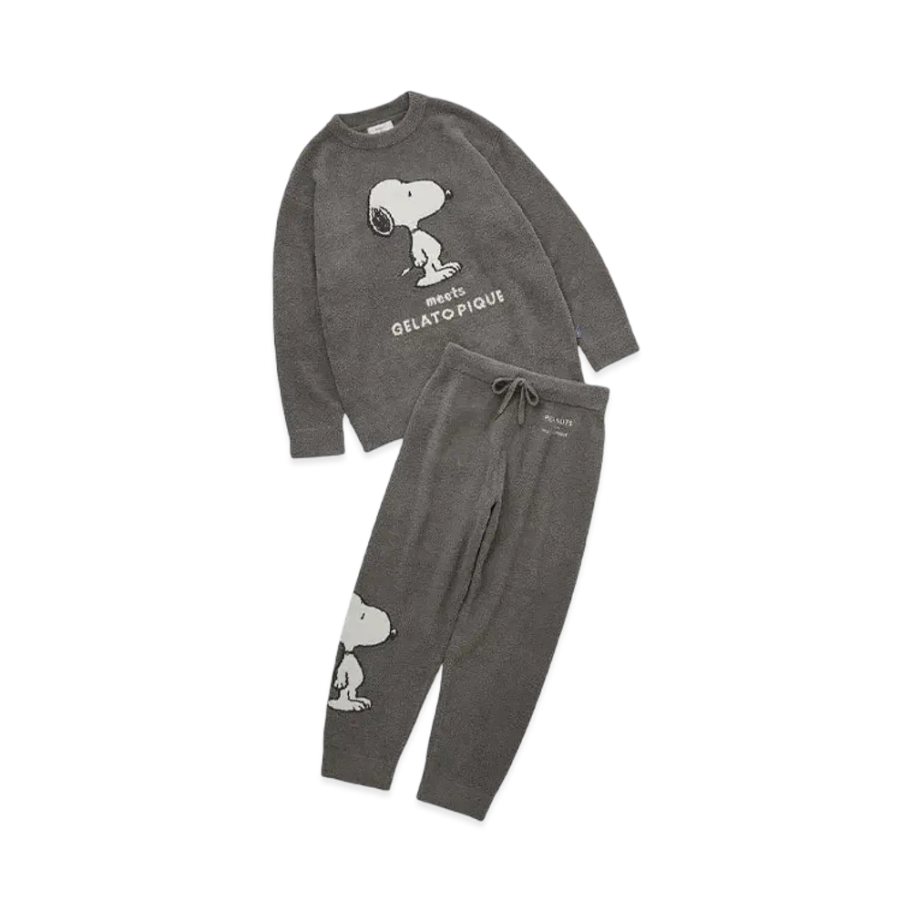 GELATO PIQUE x PEANUTS Homme Baby Moko Jacquard Pullover & Long Pants Set "Charcoal Gray"