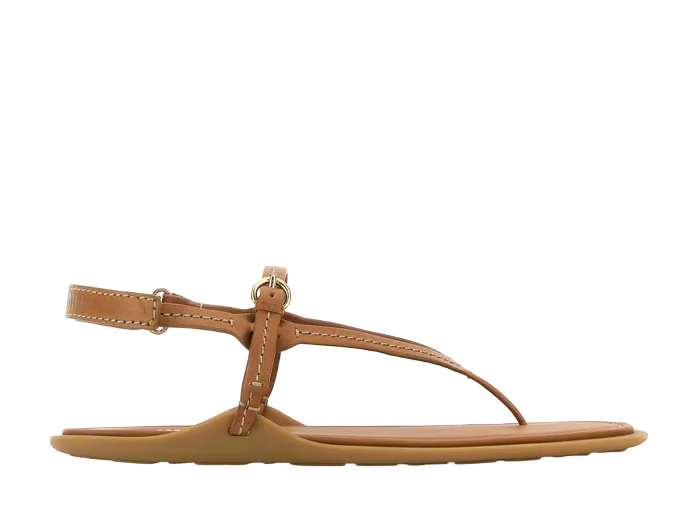 MIU MIU Women's Camel Leather Thong Sandals "Beige"