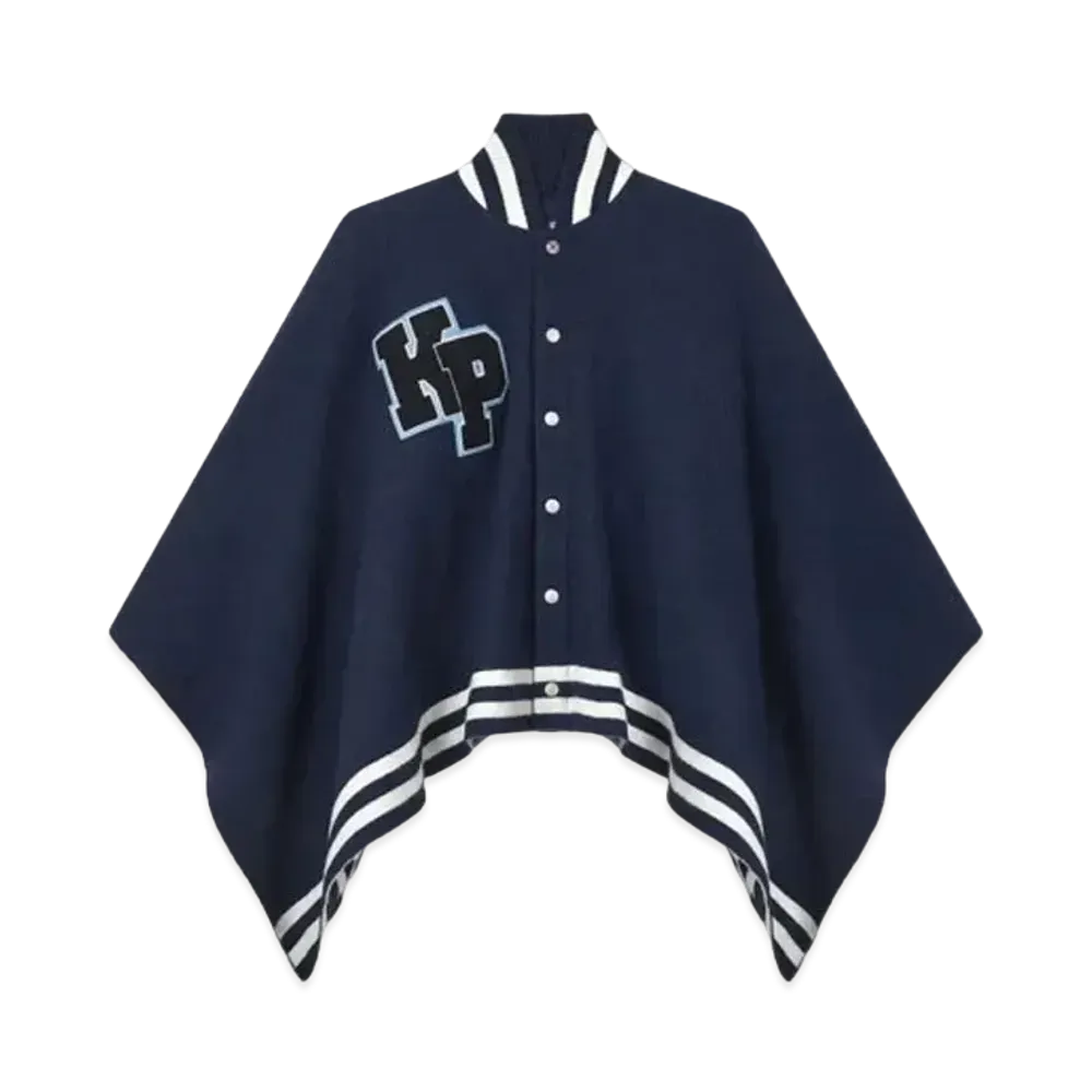 KENZO 'STAMP' Wool Poncho "Midnight Blue"