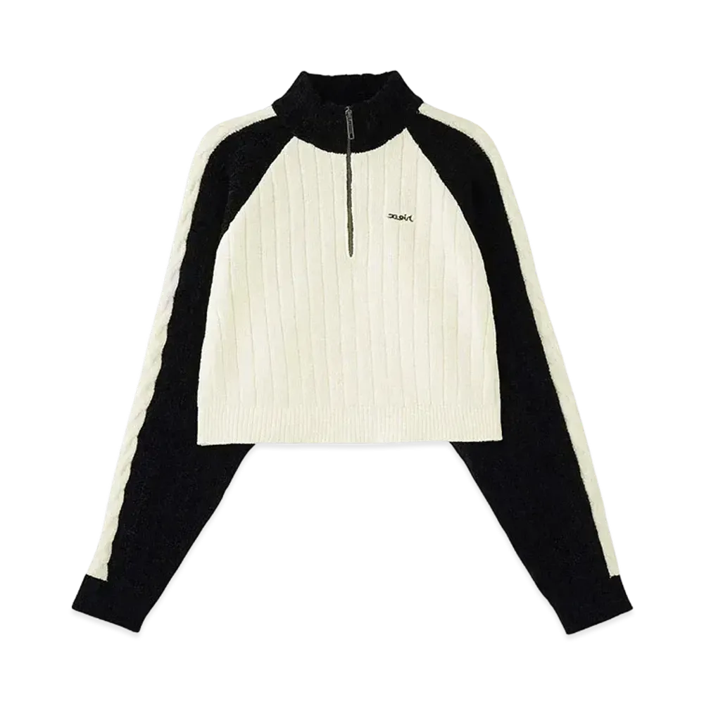 X-Girl Striped Sleeve Half Zip Knit Top "Black"