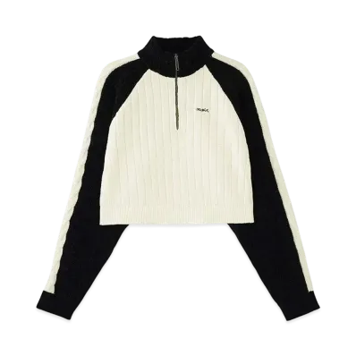 X-Girl Striped Sleeve Half Zip Knit Top "Black"