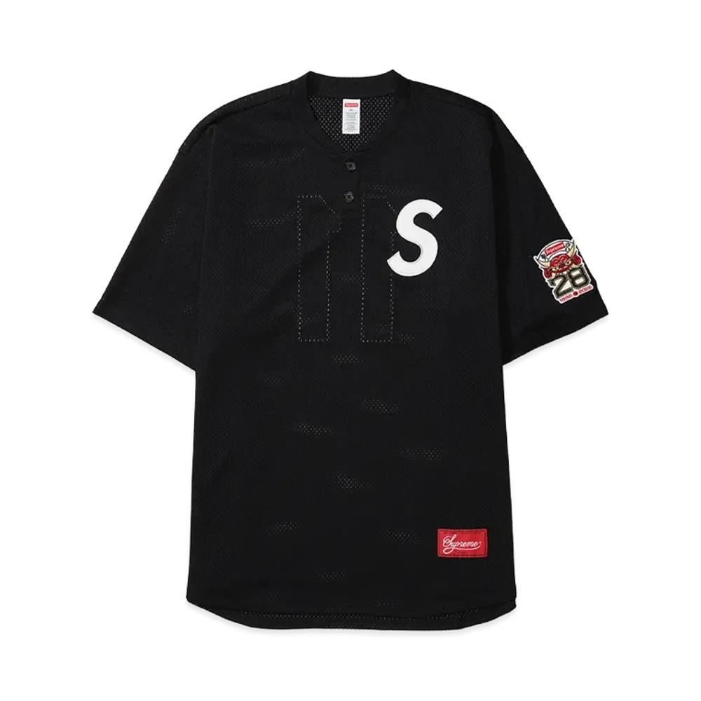 Supreme Shop S Logo Baseball Henley "Black - Tokyo"
