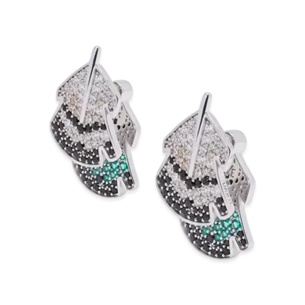 LOEWE Feather Earrings in Sterling Silver and Crystals "Silver/White"