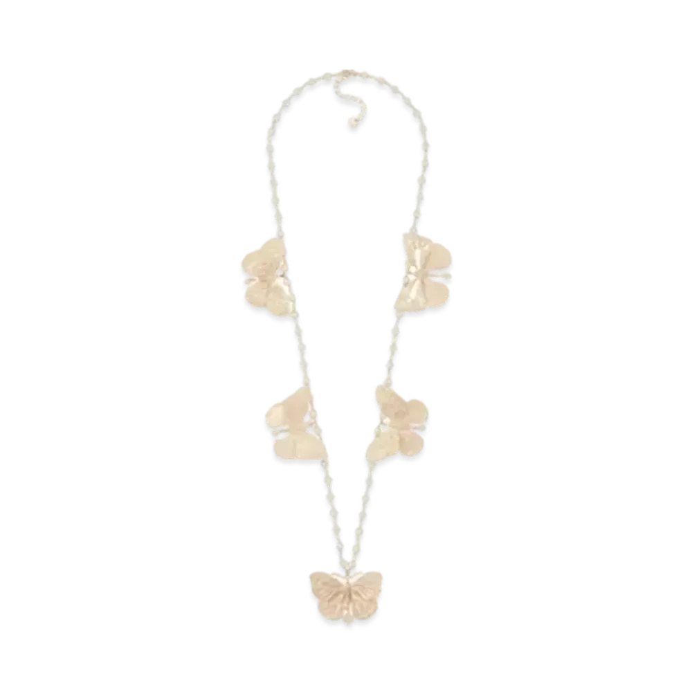 Dior Metamorphose Long Necklace Metal and Resin Pearls "Matte Gold/White"