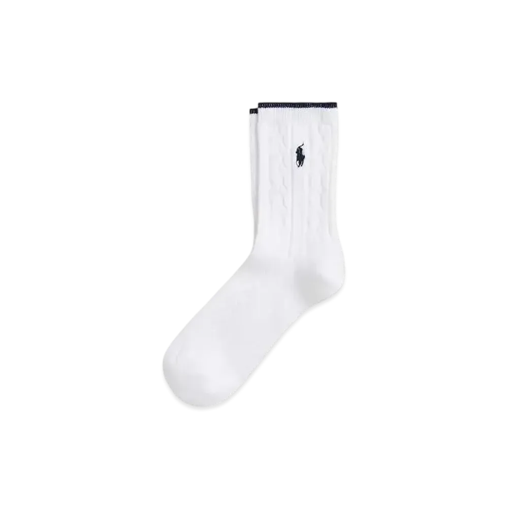Polo Ralph Lauren Cable Knit Quarter Crew Socks "White"