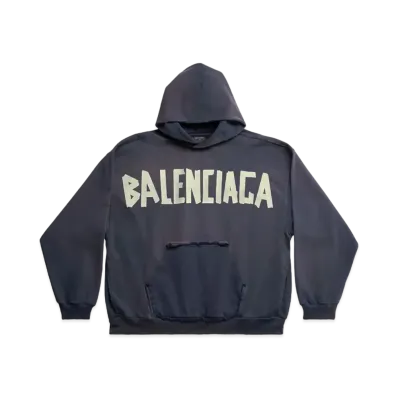 BALENCIAGA MENS Tape Type Ripped Pocket Hoodie Large Fit "Navy Blue"