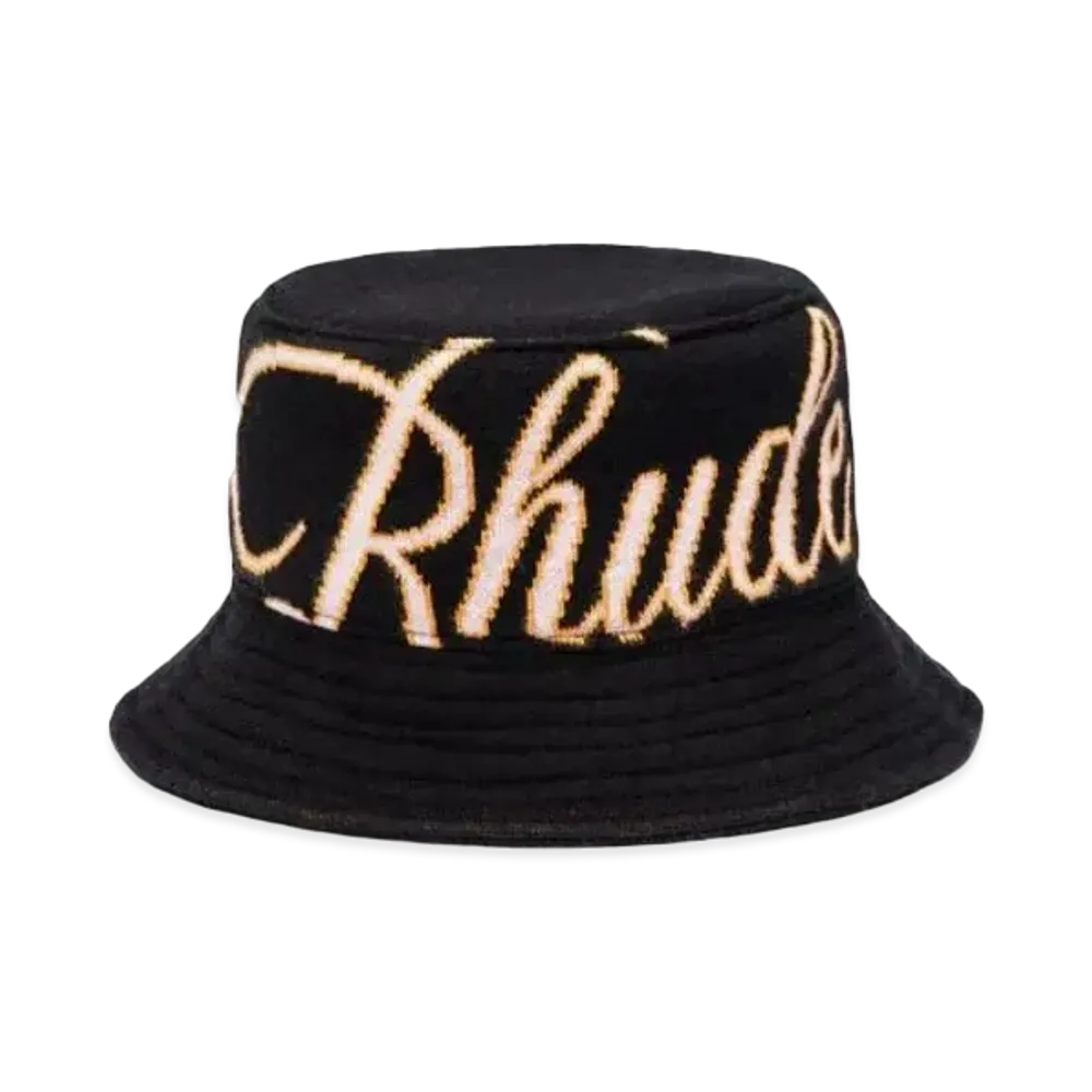 RHUDE GP Knit Script Bucket Hat "Black"