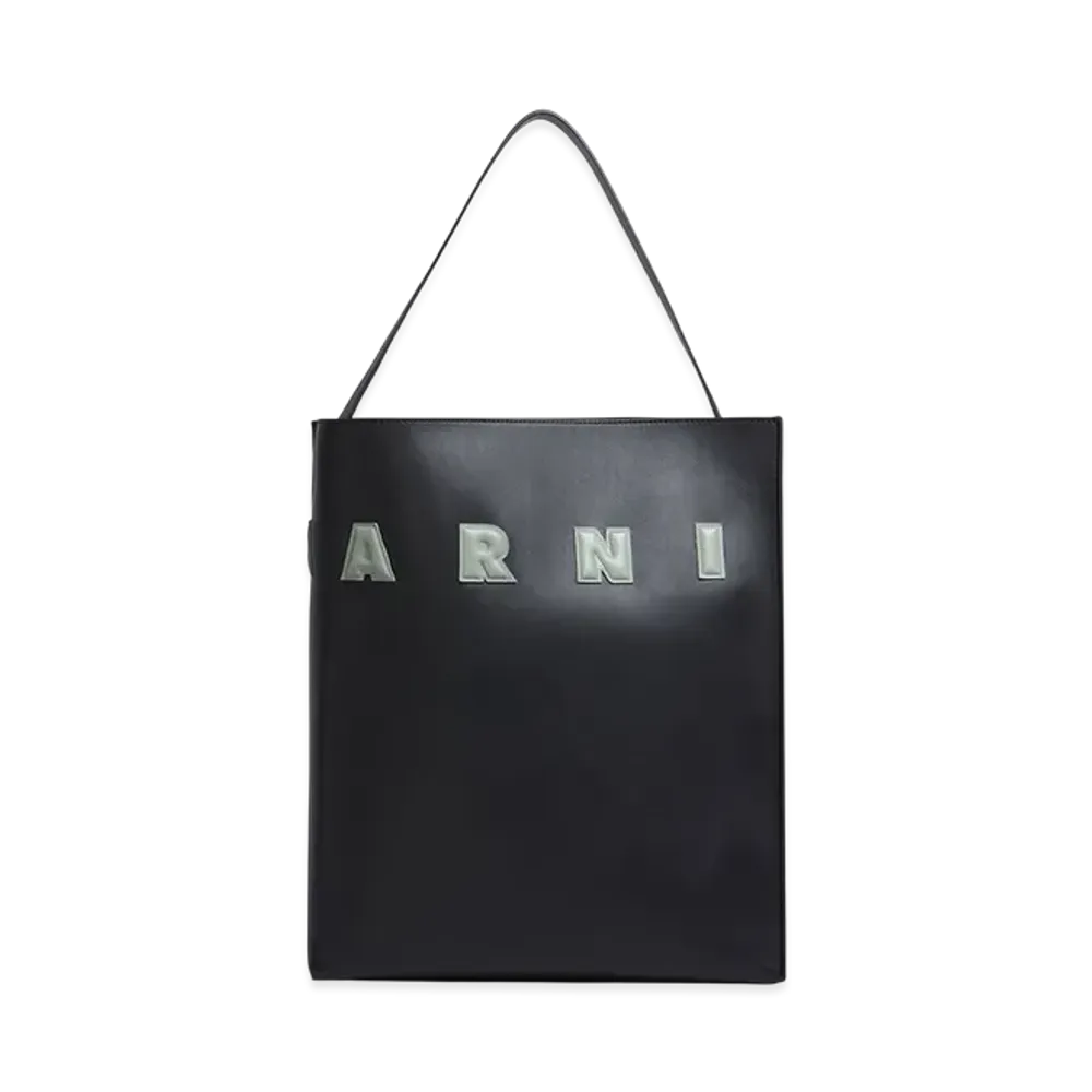 MARNI Museo Hobo Bag in Leather with Patch "Black/Step"