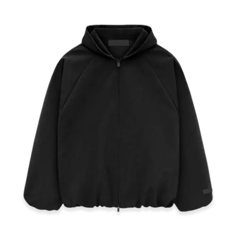 FEAR OF GOD ESSENTIALS Bonded Nylon Hooded Bomber "Black"