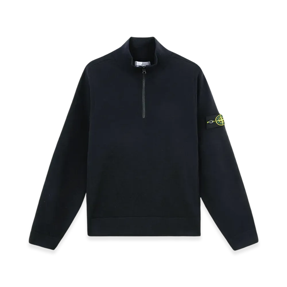 Stone Island 521A1 Stretch RWS Wool Half Zipper Sweater with Ribbed Details - 24FW "Navy Blue"