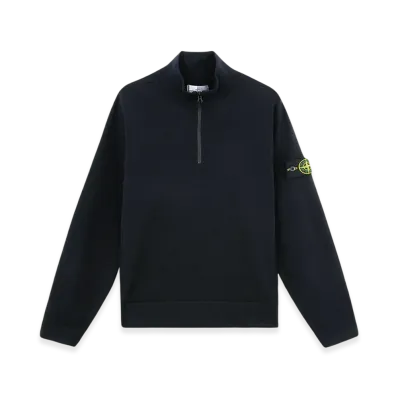 Stone Island 521A1 Stretch RWS Wool Half Zipper Sweater with Ribbed Details - 24FW "Navy Blue"