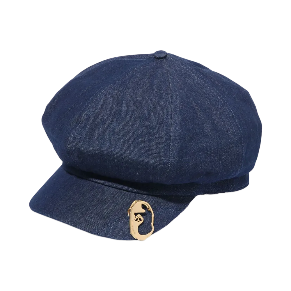 A BATHING APE Denim Newsboy Hat "Navy"