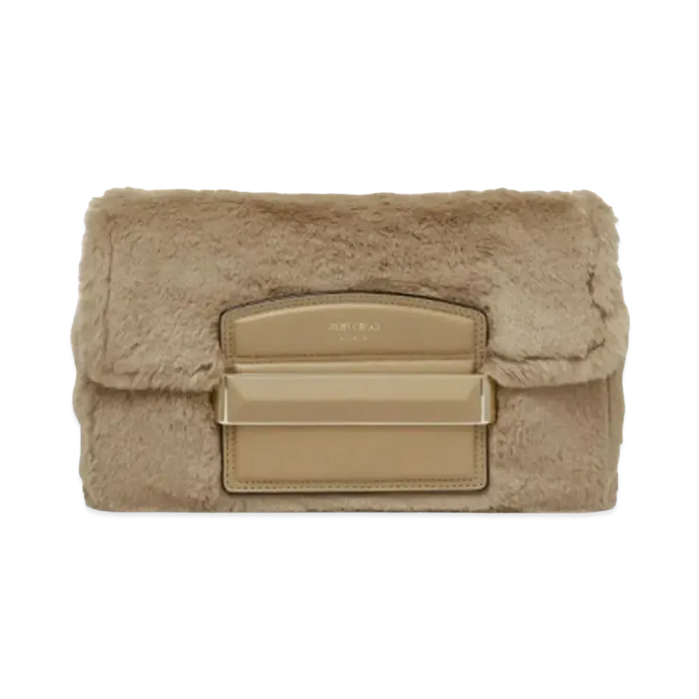 Jimmy Choo Carolina/S Faux Fur And Smooth Calf Leather Handbag With Leather Bar Closure "Teddy"