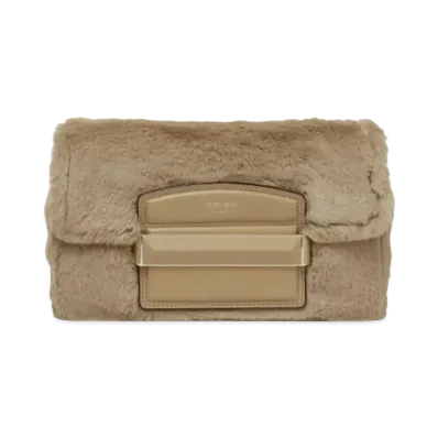 Jimmy Choo Carolina/S Faux Fur And Smooth Calf Leather Handbag With Leather Bar Closure "Teddy"