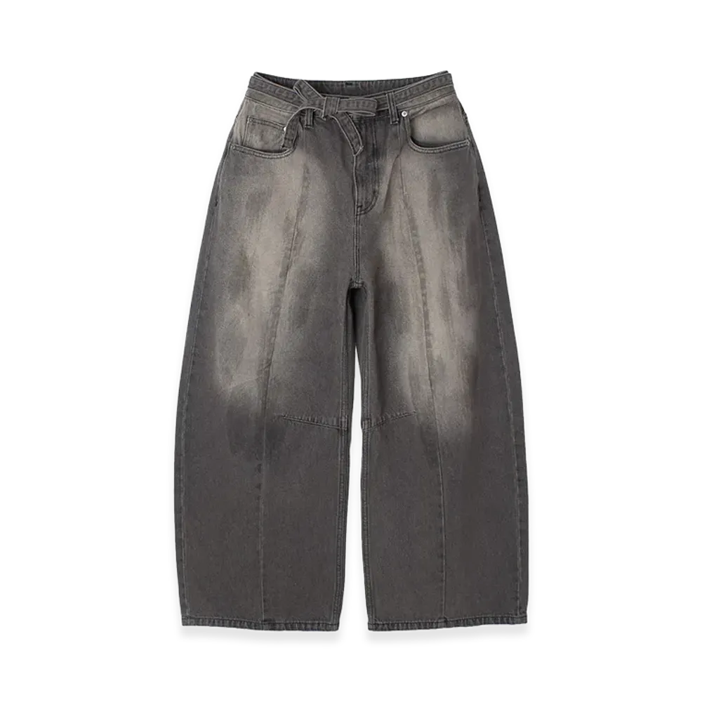 X-Girl Women's Faded Face Label Wide Baggy Denim Pants "Black"