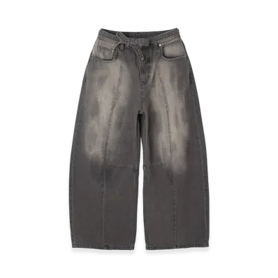 X-Girl Women's Faded Face Label Wide Baggy Denim Pants "Black"