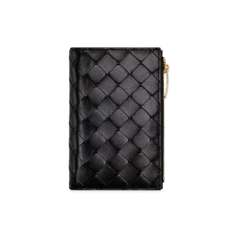 Bottega Veneta Medium Intrecciato Bi-Fold Zip Wallet "Black"