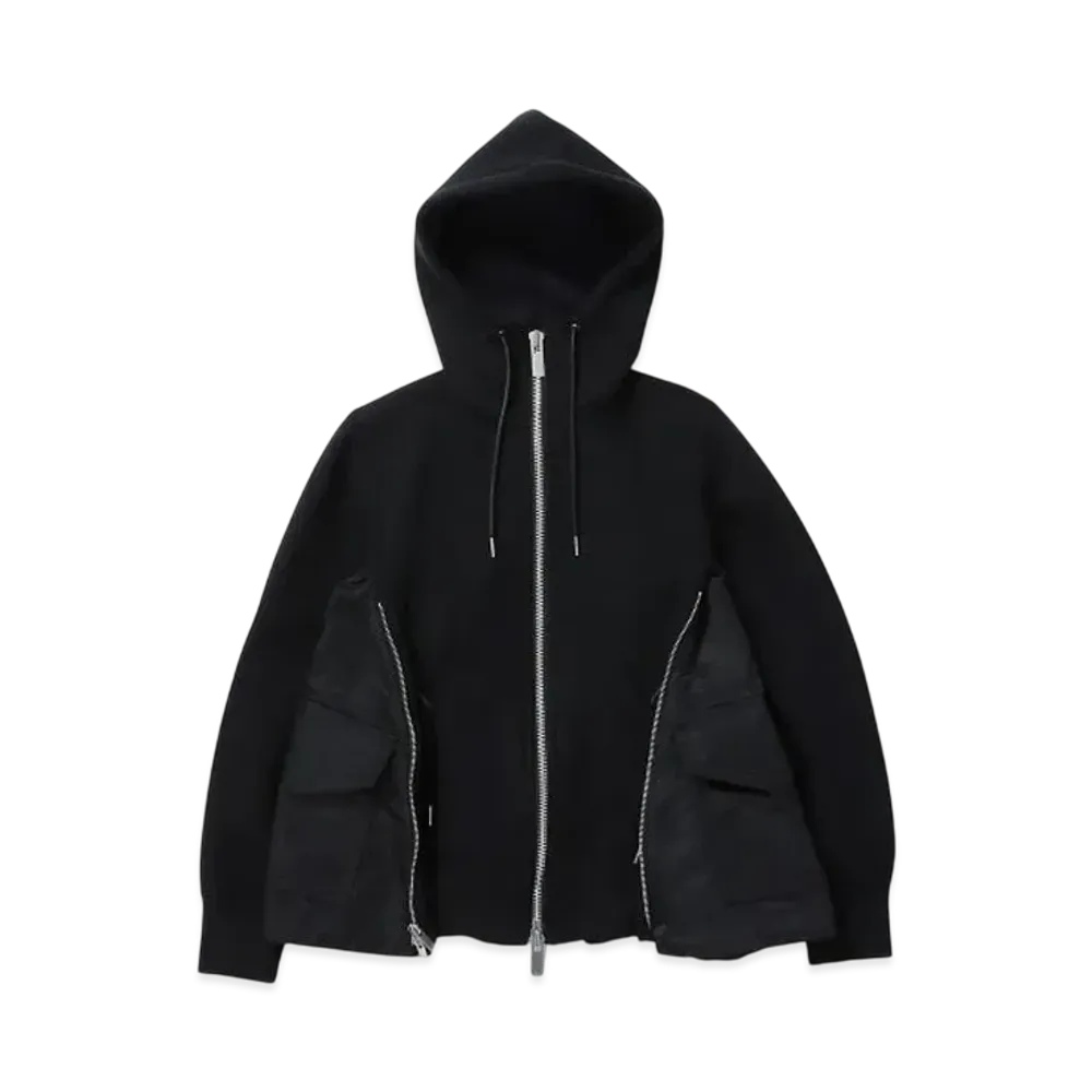 sacai Sponge Sweat x Nylon Twill Hoodie "Black/Black"