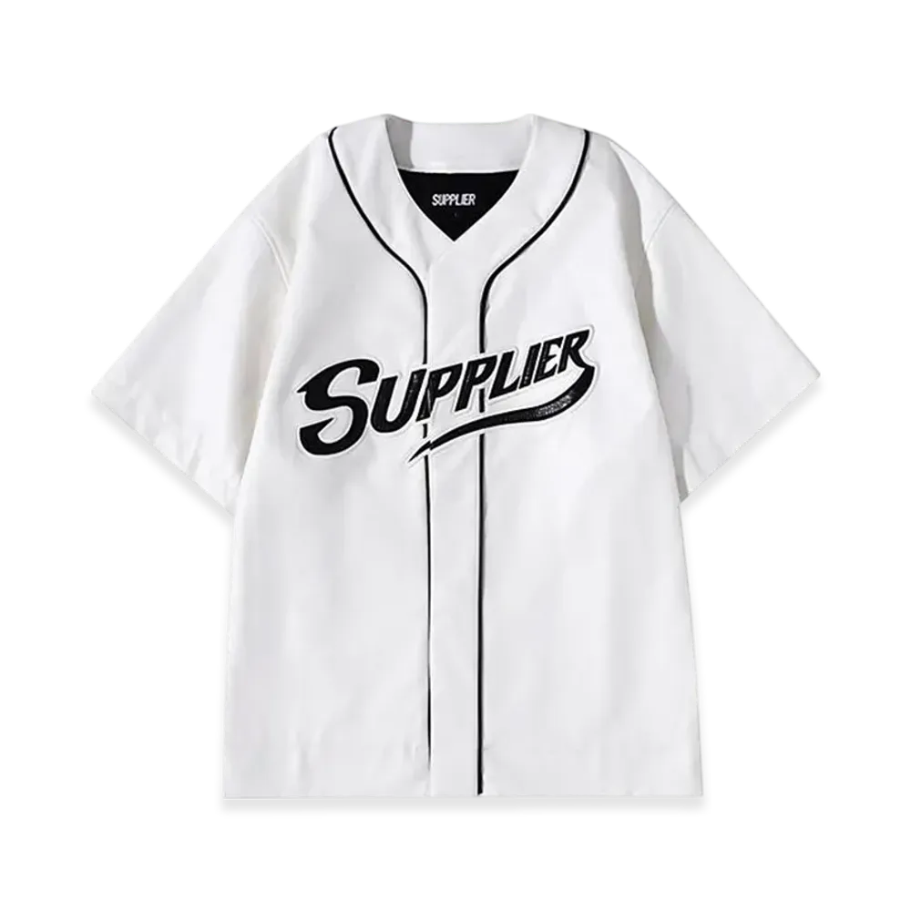 SUPPLIER S/S Logo Leather Baseball Shirt "White"