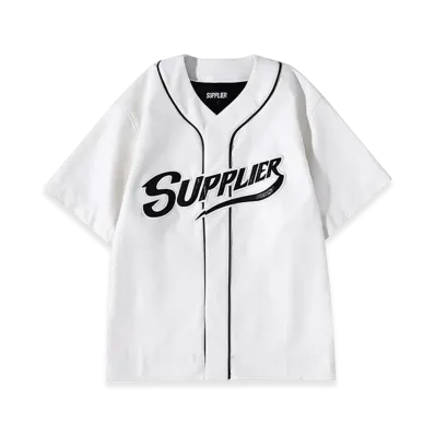 SUPPLIER S/S Logo Leather Baseball Shirt "White"