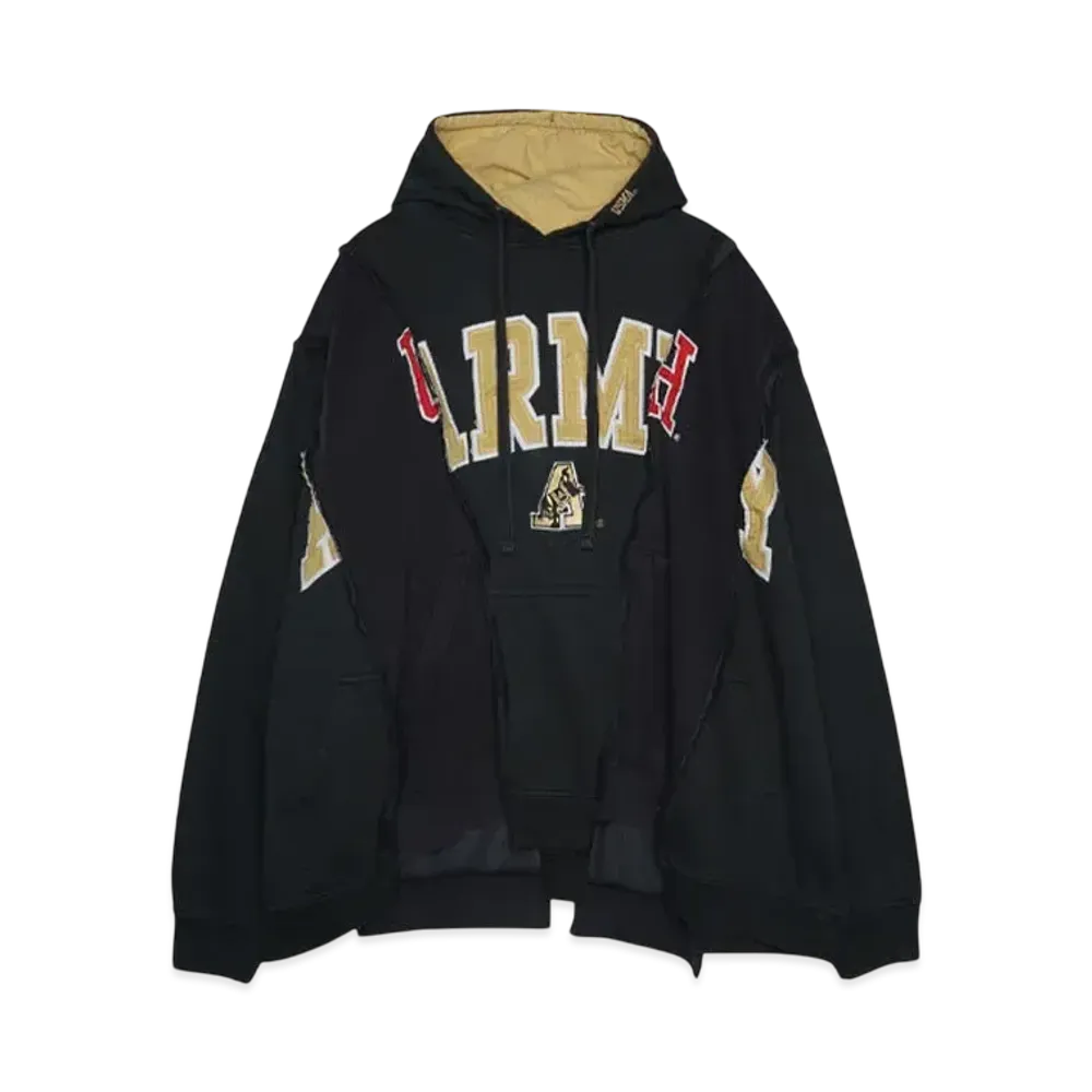 DISCOVERED LOOPING WIDE COLLEGE HOODIE with IRON CROSS CROCHET_ver.02 "BLACK"